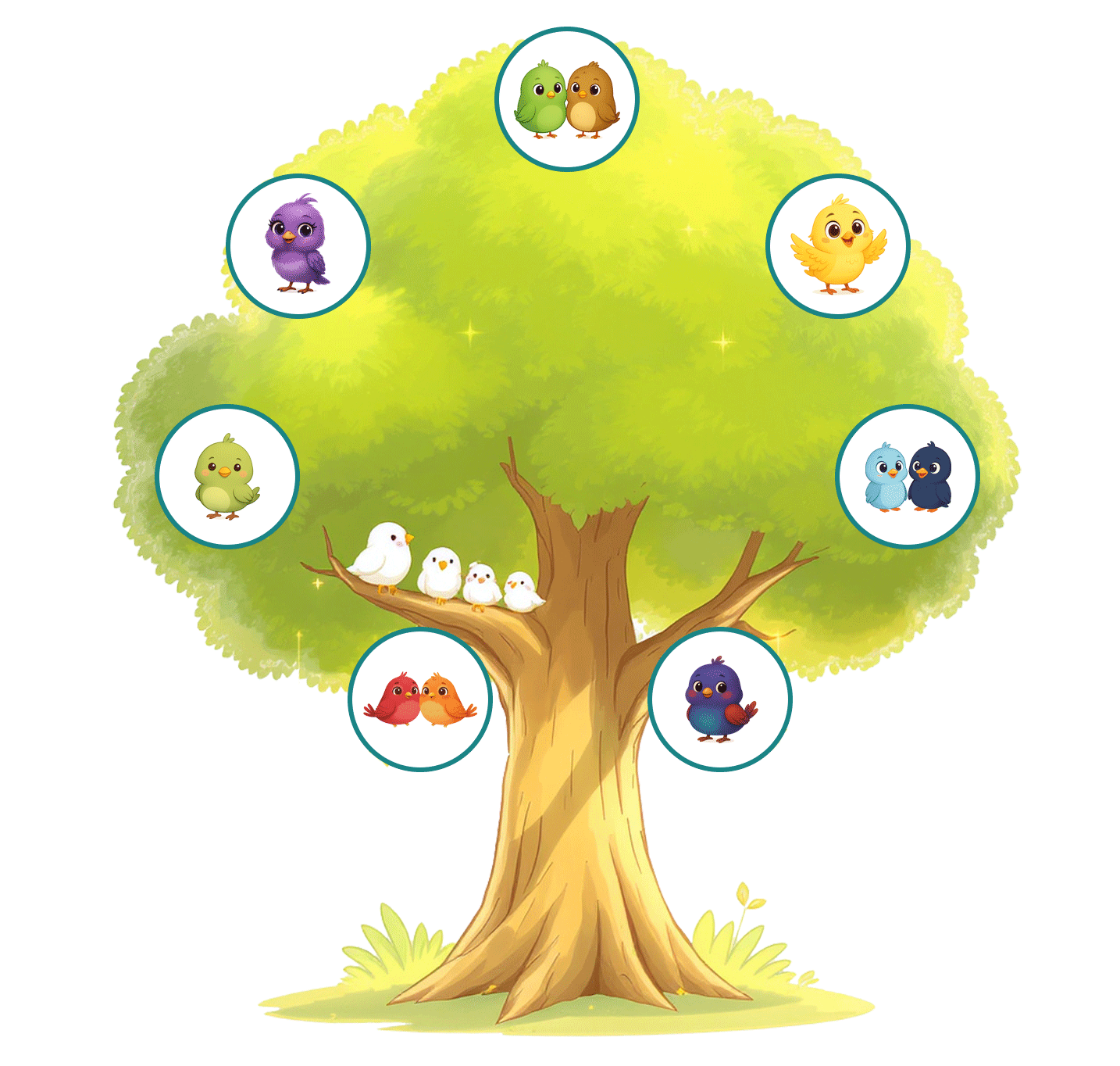 Tree with clickable circles and button